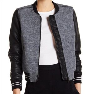 ❤️ BlankNYC Own the Night Bomber Jacket Wool Leather Black Gray